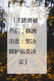 王建勇被查后，株洲市委：坚决拥护省委决定
